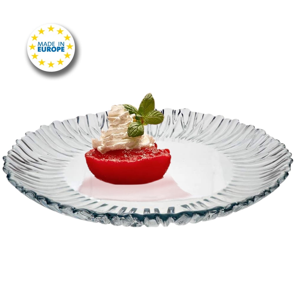 Barski European Glass Salad Plates - Set Of 6, 8.5 Inch Diameter, Gold Accent Design, Made In Europe