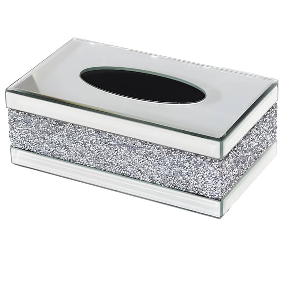 Luxury Glass Tissue Box Holder, Shiny Silver Modern Decor with Oval Opening for Living Room & Bathroom, Easy to Clean Rectangular Dispenser