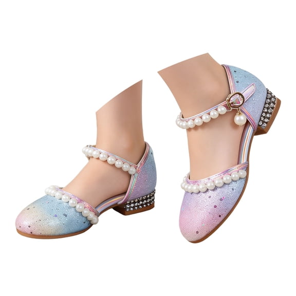 Elegant Glitter Pearl Girls Sandals T Bar Adjustable Buckle Clothes