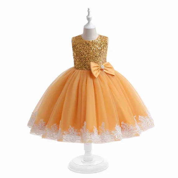 Elegant Glown Dress for Girls Fashion Bow Flower Kids Party Festival Beaded Embroidered Puffy Princess Dress