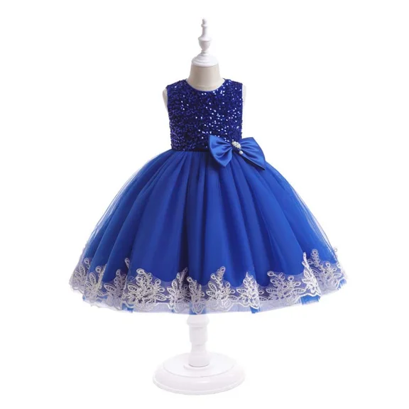Elegant Glown Dress for Girls  Fashion Bow Flower Kids Party Festival Beaded Embroidered Puffy Princess Dress