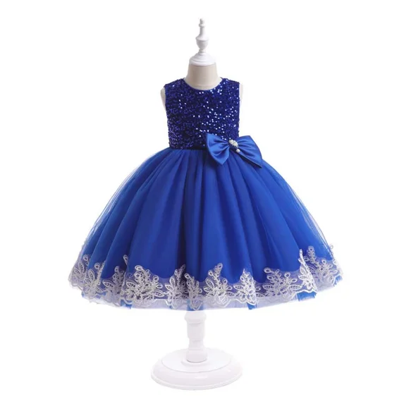 Elegant Glown Dress for Girls Fashion Bow Flower Kids Party Festival Beaded Embroidered Puffy Princess Dress