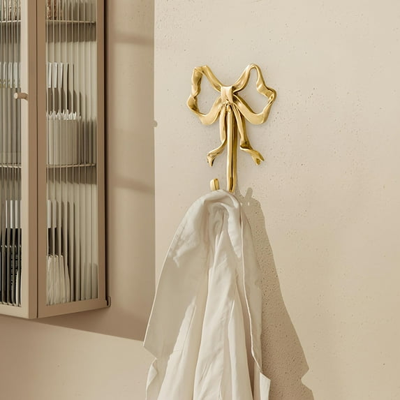 Elegant Gold Bow Wall Hook Decorative Metal Coat and Hat Hanger for Entryway Bedroom Bathroom Kitchen Organization