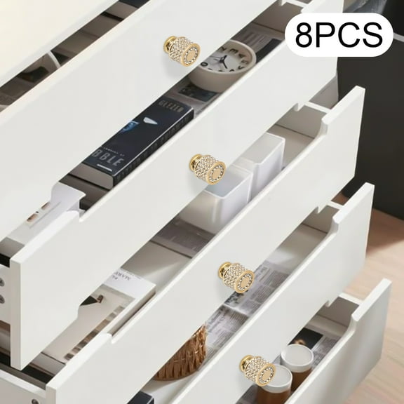 Elegant Gold Cabinet Knobs - 8-Piece Set of Round Acrylic and Brass Handles for Cabinets, Dressers, and Drawers