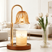 Elegant Gold Candle Warmer Lamp for Jar Candles, Adjustable Height with Timer, Dimmer & 2 Bulbs
