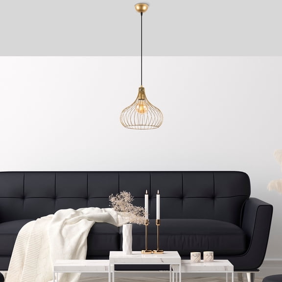 Elegant Gold Chandelier with Adjustable Height, Metal Body, 8.7 x 8.7 x 47.2 inches | E27 Socket, Max 40W | Modern Glam Lighting Fixture