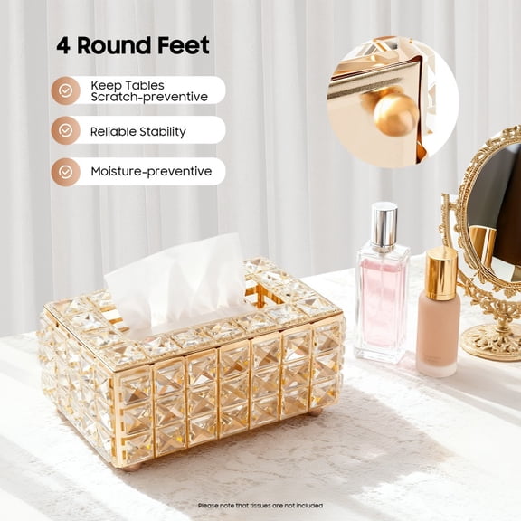 Elegant Gold Crystal Tissue Box Premium Glass & Iron Construction, Luxurious Design for Home or Office, Compact & Practical