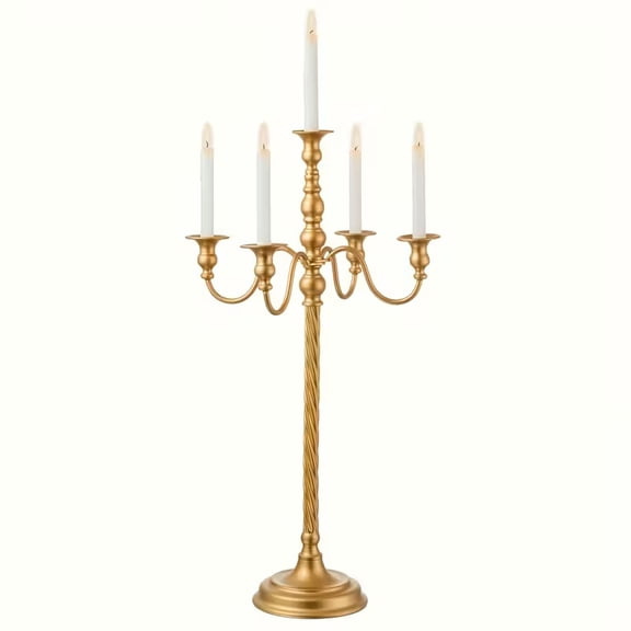 Elegant Gold Five-Spiked Candle Holder - 28-Inch Metal Floor Stand for Weddings, Events, and Home Dcor