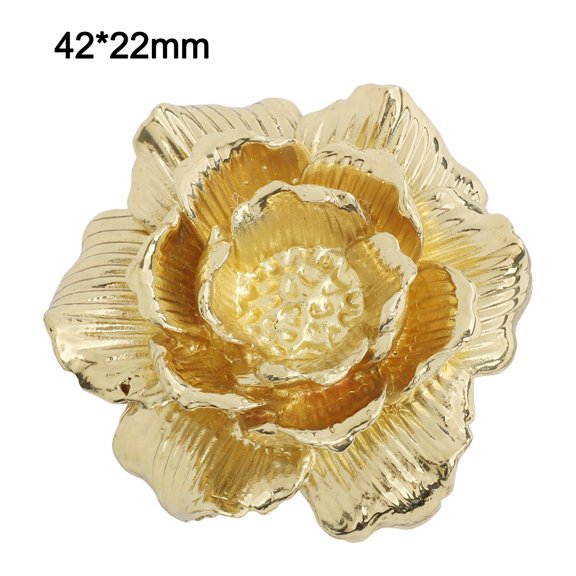 Elegant Gold Floral Drawer Knobs for Cabinets, Premium Brass Furniture Handles with Retro Flower Design, Easy Install Hardware for Kitchen Dresser Wardrobe, 42x22mm