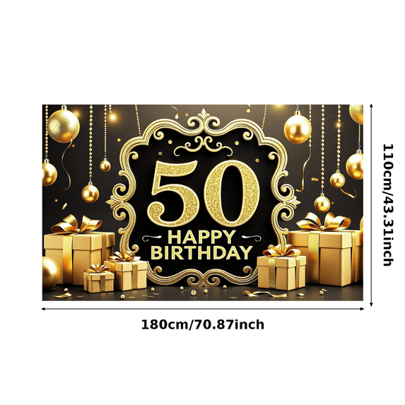 Elegant Gold Framed 50th Birthday Banner Backdrop with Star Elements Party Decoration Supplies for Birthday Party Photography Props Celebrations