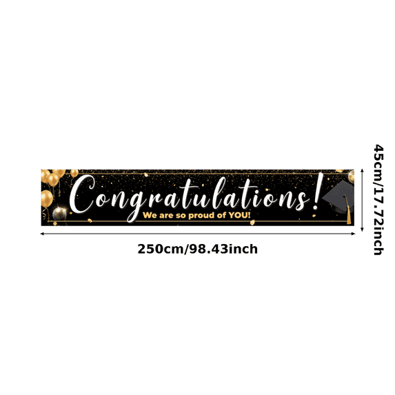 Elegant Gold Graduation Congratulations Banner Black Gold Confetti Academic Party Decoration for Graduation Ceremony University Celebration