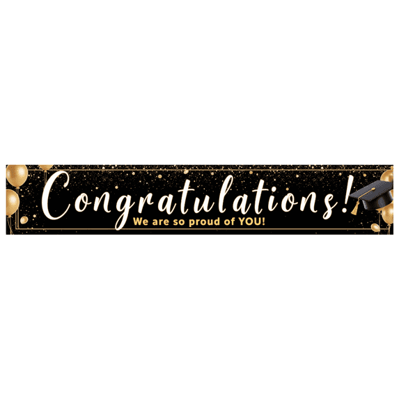 Elegant Gold Graduation Congratulations Banner Black Gold Confetti Academic Party Decoration for Graduation Ceremony University Celebration