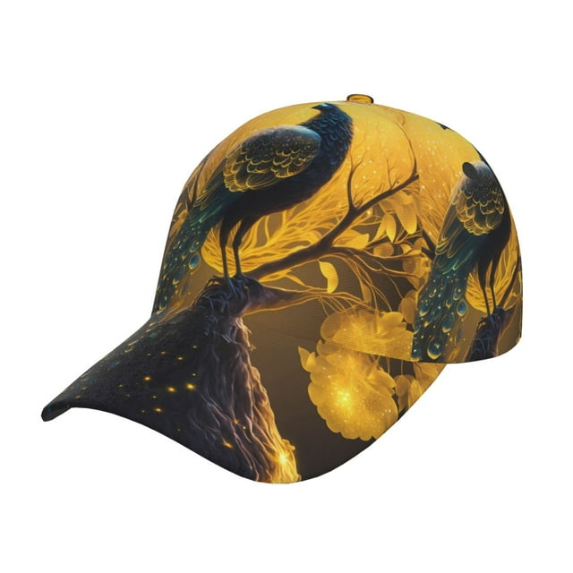 Elegant Gold Leaf Peacock Baseball Caps Adjustable Hats for Men Women