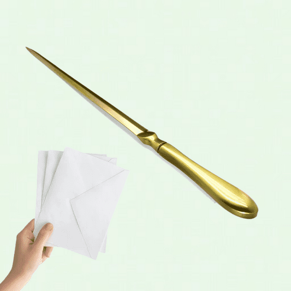 Elegant Gold Letter Opener, Dual Blade Metal Letter Opener, Double-Sided Safe Slitter, Artistic Envelope Opener, 9 Inches