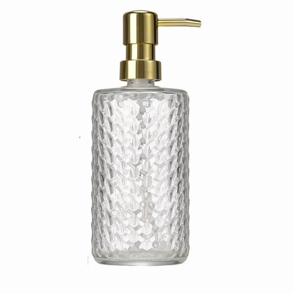 Elegant Gold Lid Fish Scale Pattern 500ml Glass Dispenser Bottle for Hand Soap, Shampoo, Shower Gel, and Facial Cleanser Leak-Proof Refillable Container for Bathroom or Kitchen