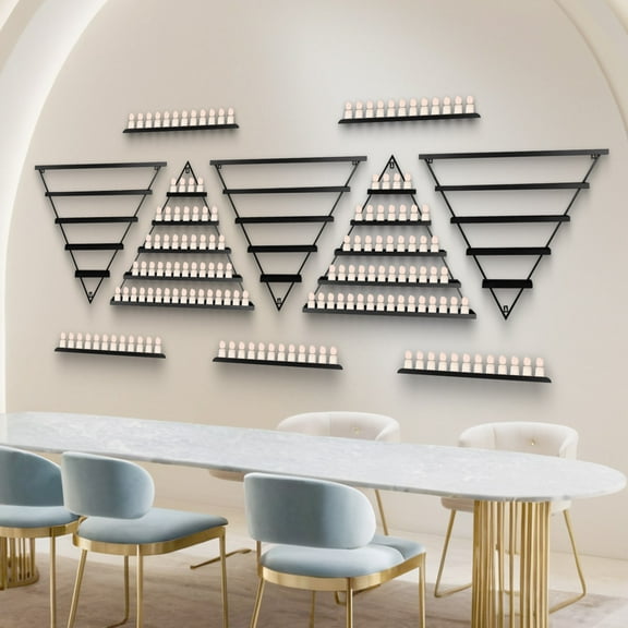 Elegant Gold Metal, Wall-mounted, Nail Polish Storage Racks, Body Armor Stand, 5 Tiers, Triangular Display Rack, Set of 10, Cosmetic Display Cases, with Heat Resistance, for Home