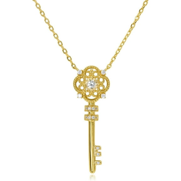 Elegant Gold Pendant Necklace for Women 925 Sterling Silver Key Necklace Natural White Topaz Necklace Chain for Girlfriend Wife