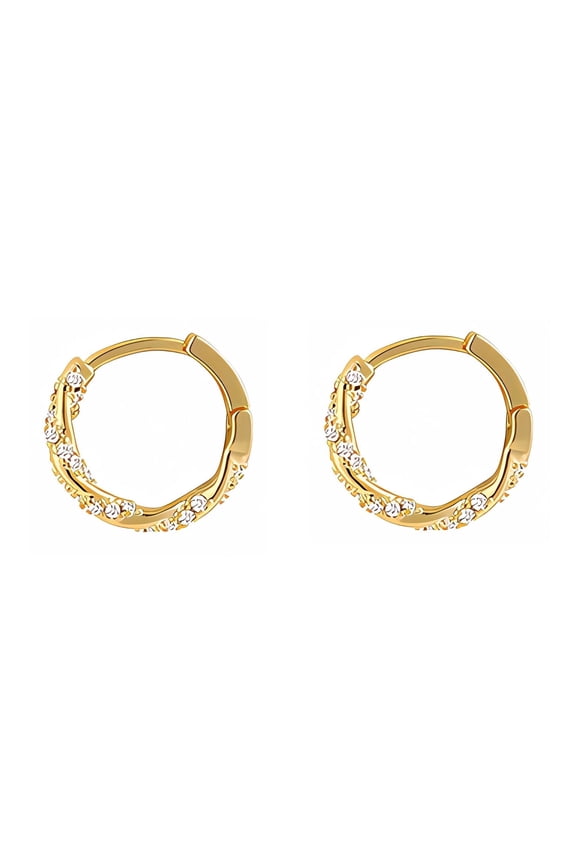 Elegant Gold-Plated Twist Zircon Stud Earrings, Geometric Design for Daily Wear & Parties