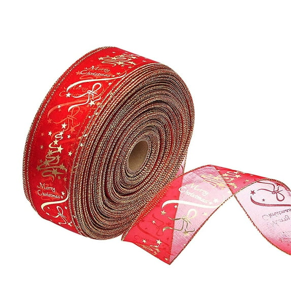 Elegant Gold Printed Ribbon, 2.48inÃ78.74in (6.3cmÃ200cm) Cloth Ribbon, Festive Red & Gold Design, Easy to Cut/Tie, for Christmas Tree Decor & Bows