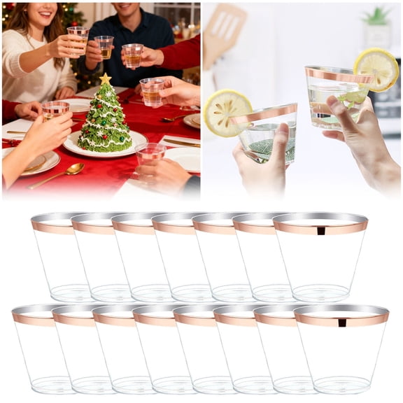 Elegant Gold Rimmed Drinking Cups Set for Wedding Banquets Formal Dinners and Everyday Use Reusable Party Ware 25PCS