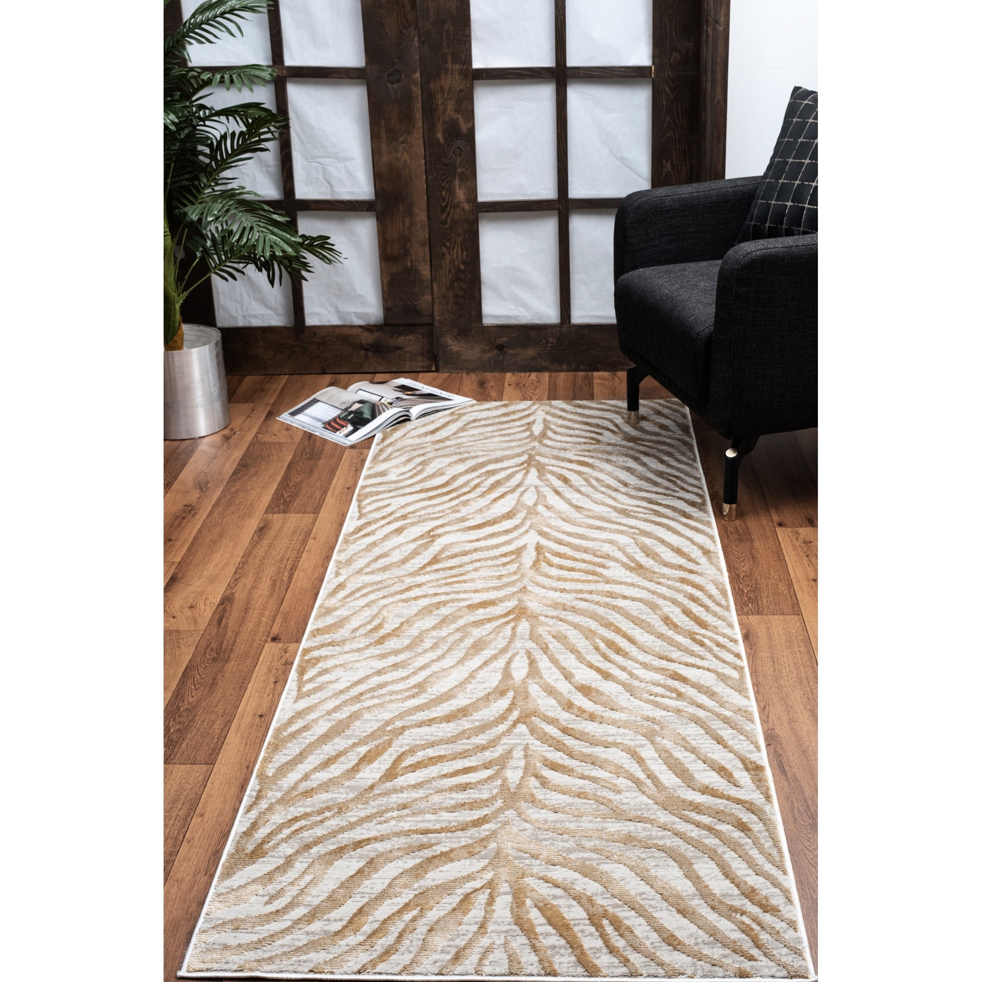 Elegant Gold Runner Rug, 2.58 Ft X 7.25 Ft, Stain With Jute Back Floor ...