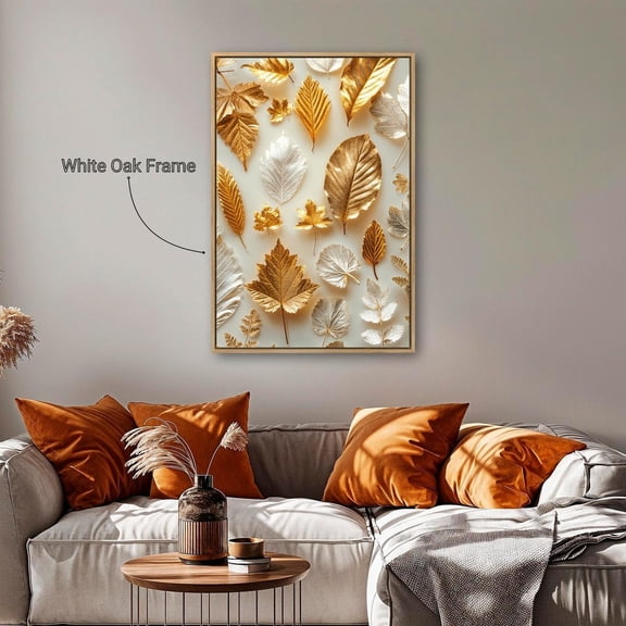Elegant Gold And Silver Leaf Wall Art Autumn Leaves Poster Luxury Botanical Wall Decor Nature Inspired Art Poster Ready To Hang, Unframed Poster Size 16x24