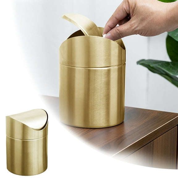 Elegant Gold Small Recycling Push Lid Can Stylish Bathroom Accessory Suitable For Desk