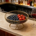 thumbnail image 1 of Elegant Gold-Tone Iron Marble Fruit Tray - Versatile Sturdy Ventilated Geometric Stand - Living Room Coffee Table Daily Snack Serving Decorative Tray, 1 of 6