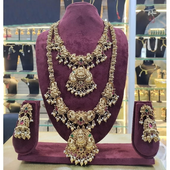 Elegant Gold-Tone Necklace & Earrings Jewelry Set for Women – Traditional Party & Wedding Wear