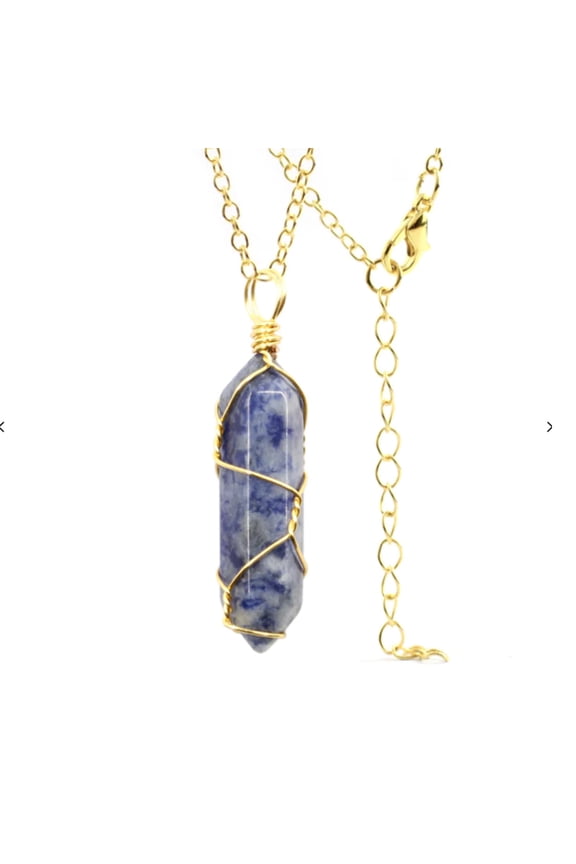Elegant Gold Wire Wrapped Blue Sodalite Point Necklace - 18 Inches