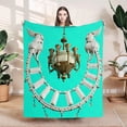 thumbnail image 1 of Elegant Gold and White Chandelier Design on Turquoise Background - Durable Soft Flannel Blanket for Sofa Travel Bed Chair, 1 of 7