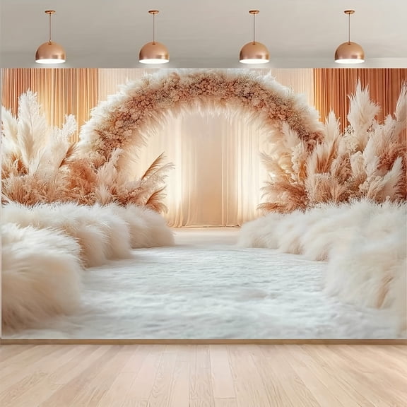 Elegant Golden Archway Wedding Backdrop Luxurious Soft Beige Brown Floral Bridal Shower Background Boho Flower Engagement Party Decorations Supplies Cake Table Banner Photo Booth Props