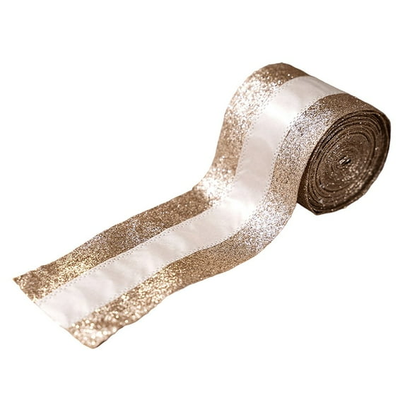 Elegant Golden Christmas Ribbons,Premium Linen & Wire Mesh for Tree, Present Packaging & Holiday Decorations (196.85*2.5 inches)