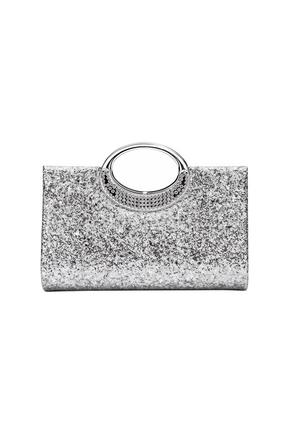 Elegant Golden Clutch Bags for Women with Rhinestone Ring Handle and Sleek Rectangular Shape Silver