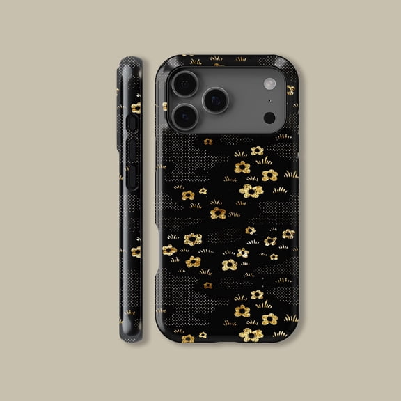 Elegant Golden Floral Black Case for iPhone Samsung Luxury Flower Pattern