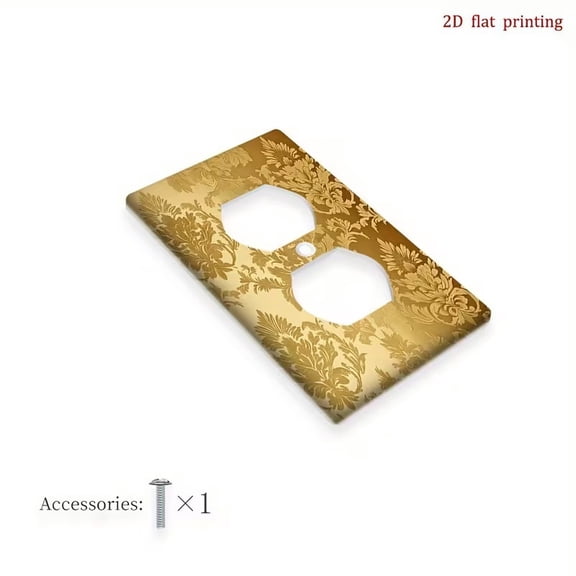Elegant Golden Floral Pattern Light Switch Cover - Stylish 2D Flat Design for Home Decor
