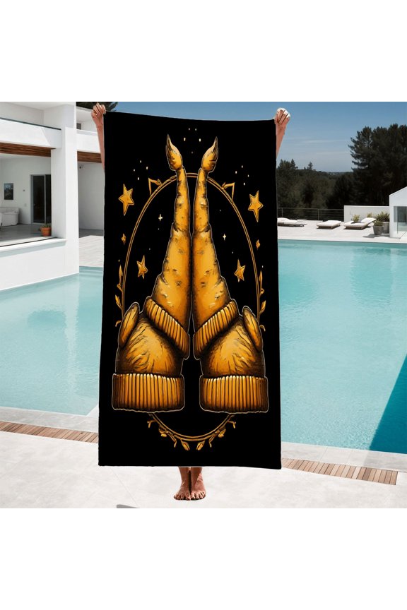 Elegant Golden Gloves Design Beach Towel - Luxurious Bath & Pool Towel for Women Perfect for Travel & Swimming Starry Leaf Border