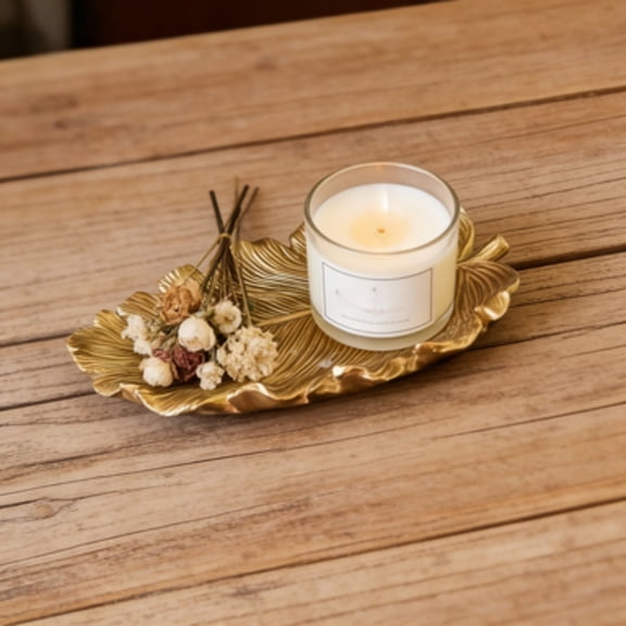 Elegant Golden Leaf Resin Serving Tray Decorative Centerpiece For Dining And Countertop Display