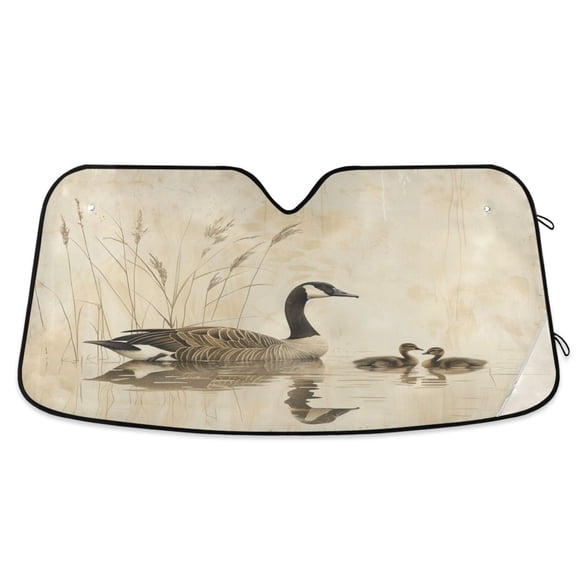 Elegant Goose with Goslings Swimming Car Windshield Sun Shade Foldable Car Front Window Visor Heat and UV Protection 53x23.5