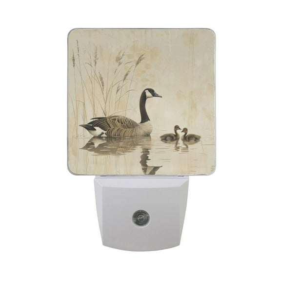 Elegant Goose with Goslings Swimming Night Light 2 Pack LED Nightlight Plug into Wall Dusk to Dawn Sensor Soft White