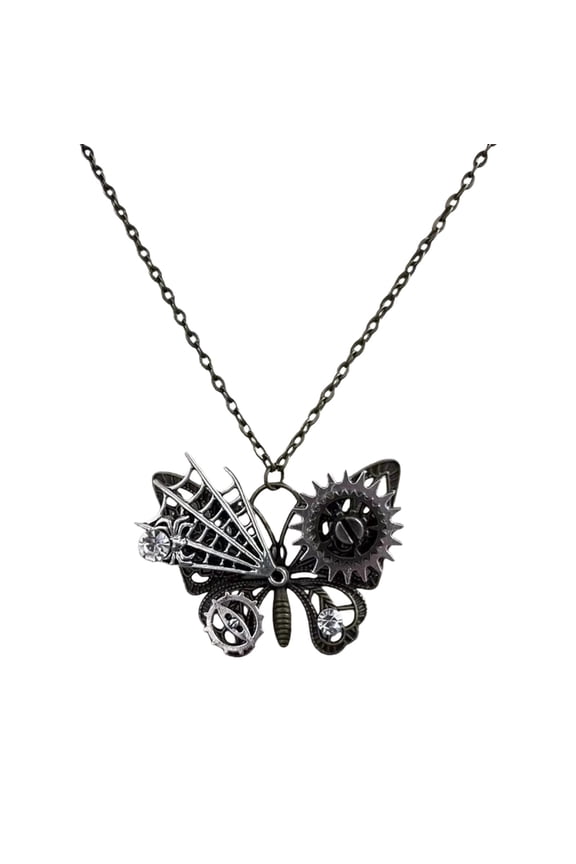 Elegant Gothic Steampunk Butterfly Pendant Statement Adjustable Necklace Gift