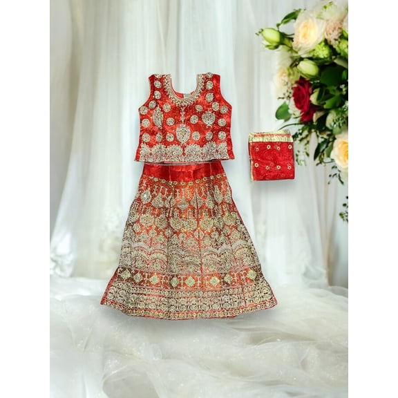 Traditional Girls Lehenga Choli Set, Cultural Wear for Kids,012