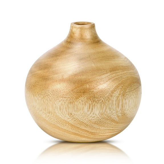 Elegant Grain Round Shaped Stained Mango Tree Wooden Vase