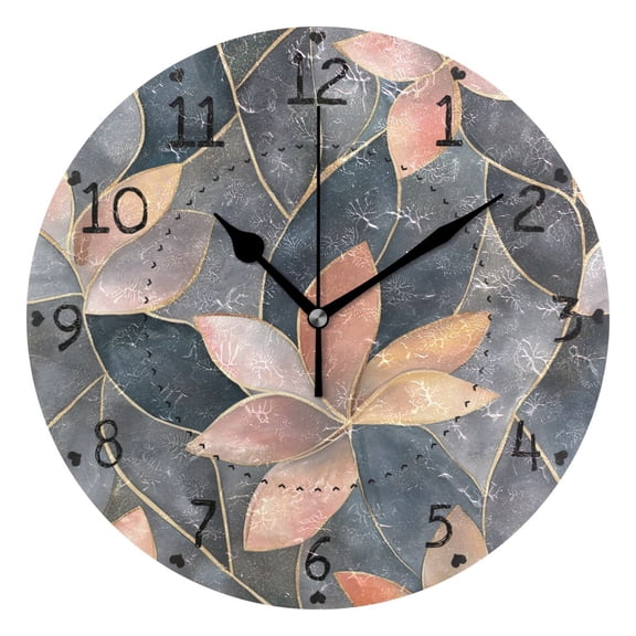 Elegant Gray Floral Pattern Round Wall Clock Silent Battery Operated Home Decor for Living Room Bedroom