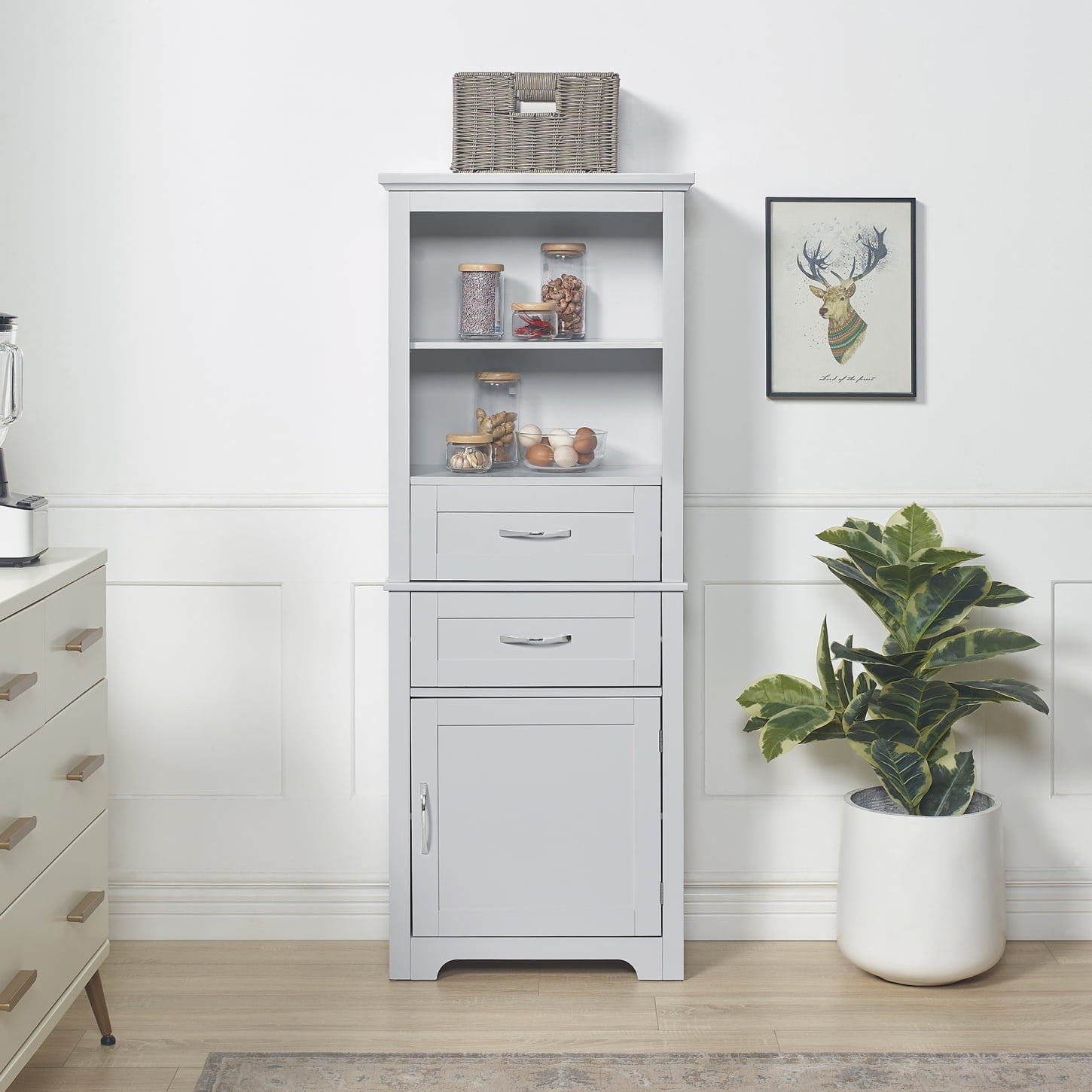 Elegant Gray Freestanding Storage Versatile Cupboard with Adjustable Shelves and Door