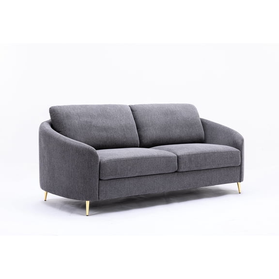 Elegant Gray Linen Chaise Sectional , Extended Design, Relaxing Lounging Chic Stable Metal Leg Support, Adaptable Cushions