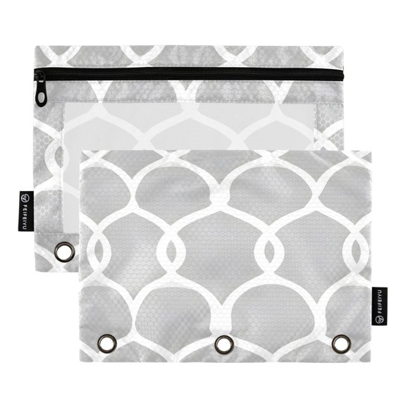 Elegant Gray Pattern 9.8x7.1in Water Resistant Binder Pouch, 3-Ring Compatible, Transparent Front