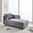 Elegant Gray Velvet Chaise Lounge for Living Room with MidCentury