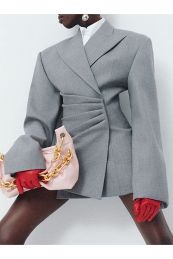 Elegant Gray Wrap-Style Blazer Jacket