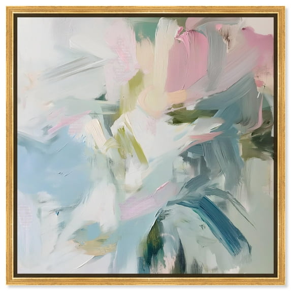 Elegant Green Abstract Canvas Modern Colorful Art by Art Remedy, Gold Frame, 24" x 24"